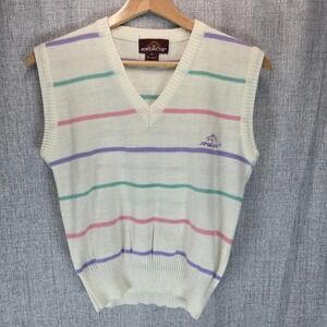 Vintage Jordache Sweater Vest Knit White Thin Stripe Medium Women/Junior 80's